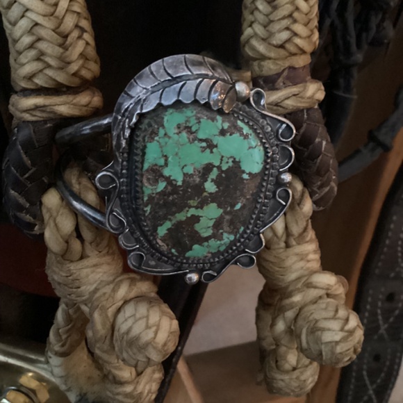 Vintage Native American Sterling Silver Old Pawn Turquoise Cuff - Picture 14 of 16